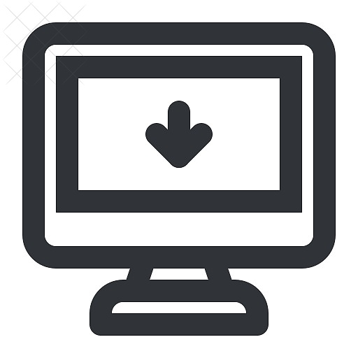 Arrow, computer, device, display, download icon.