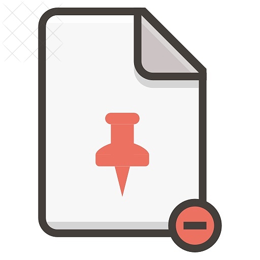 Document, file, important, pin, remove icon.
