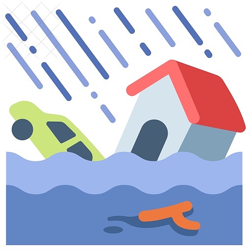 Damage, disaster, flood, house, hurricane icon.