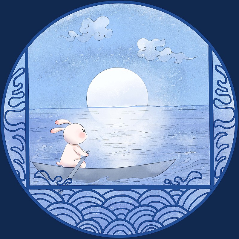 兔兔的月亮生活系列-泛舟圖片素材