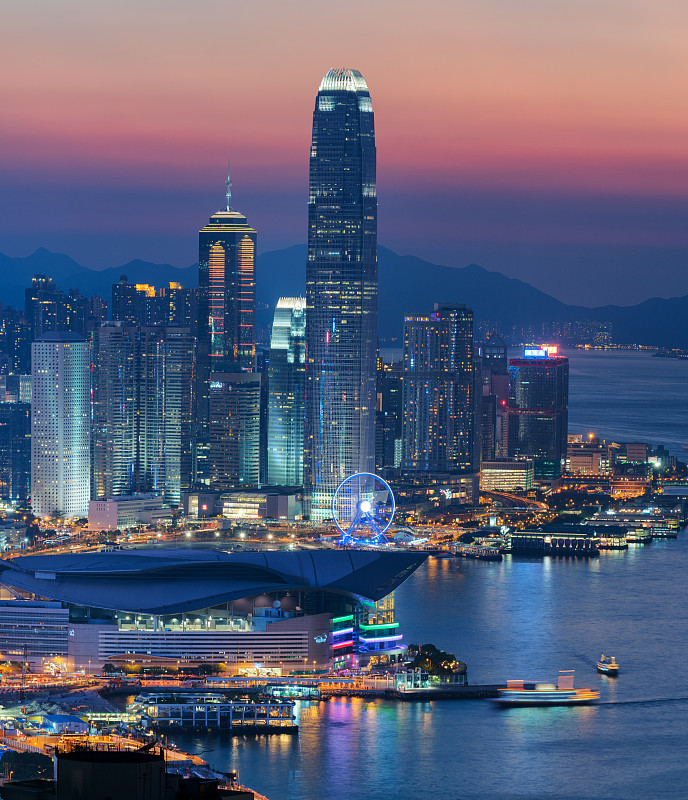 香港維多利亞港的落日景觀圖片素材