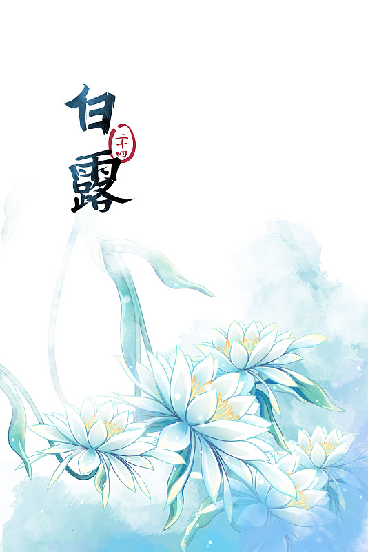 白露——曇花，古風水彩二十四節氣系列唯美花卉插畫圖片