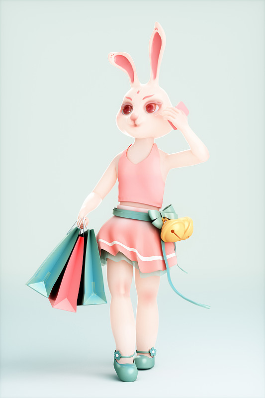 3D渲染的可愛兔子形態的女孩圖片素材