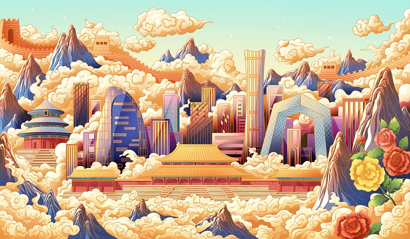 北京城市建筑风光插画下载