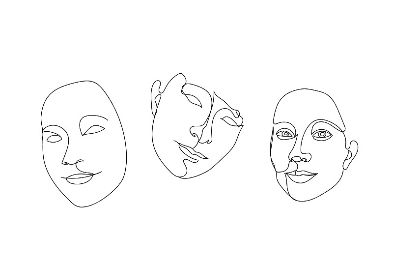 女性臉部單線畫插畫圖片