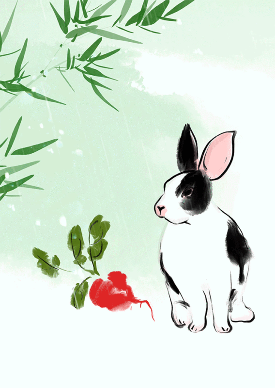 兔子清新自然高雅艺术水墨动画视频图片下载