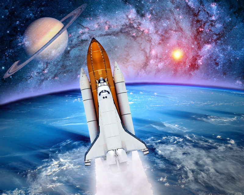 宇宙飛船航天飛機火箭發射宇宙飛船地球土星行星。此圖像的元素由圖片素材