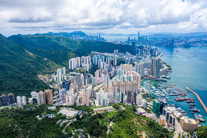 從無人機拍攝的香港擁擠的建筑物圖片素材
