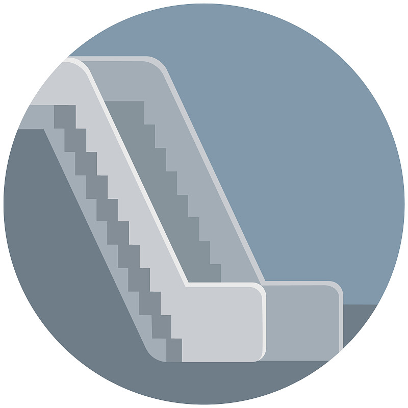 自動扶梯，移動梯，用于運輸人的圖標。有樓梯和扶手的升降機或電梯插畫圖片