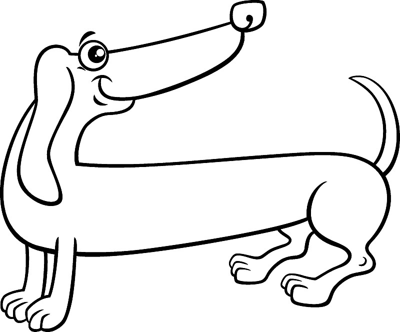 卡通純種臘腸狗著色頁插畫圖片