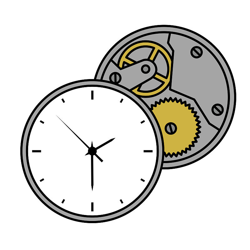 時鐘與齒輪在矢量插圖插畫圖片