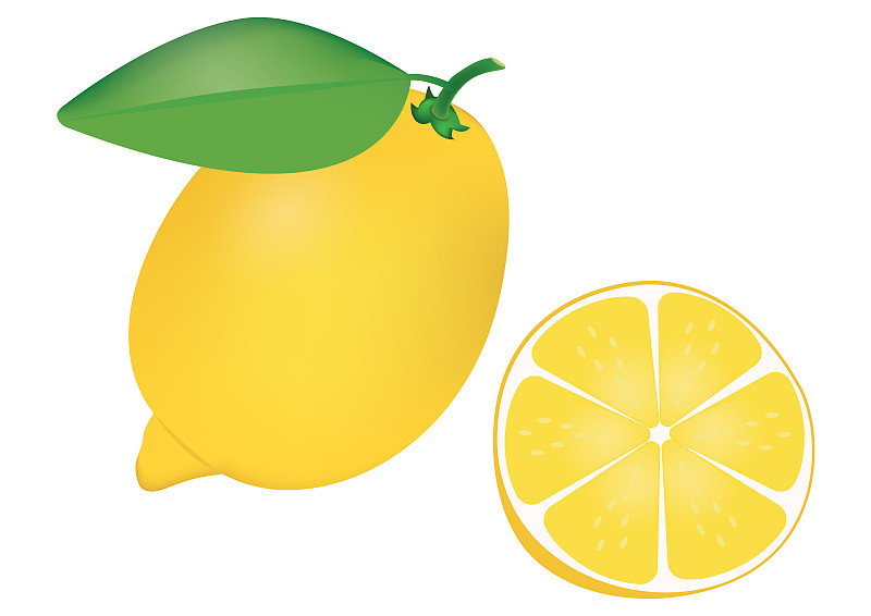剪紙寫實檸檬和半個檸檬插畫圖片