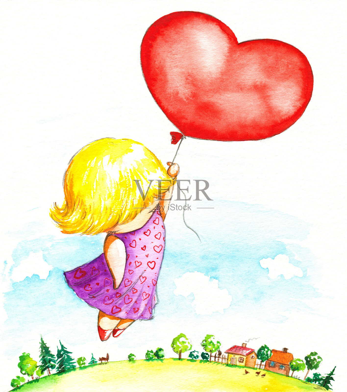 气球的女孩插画图片素材