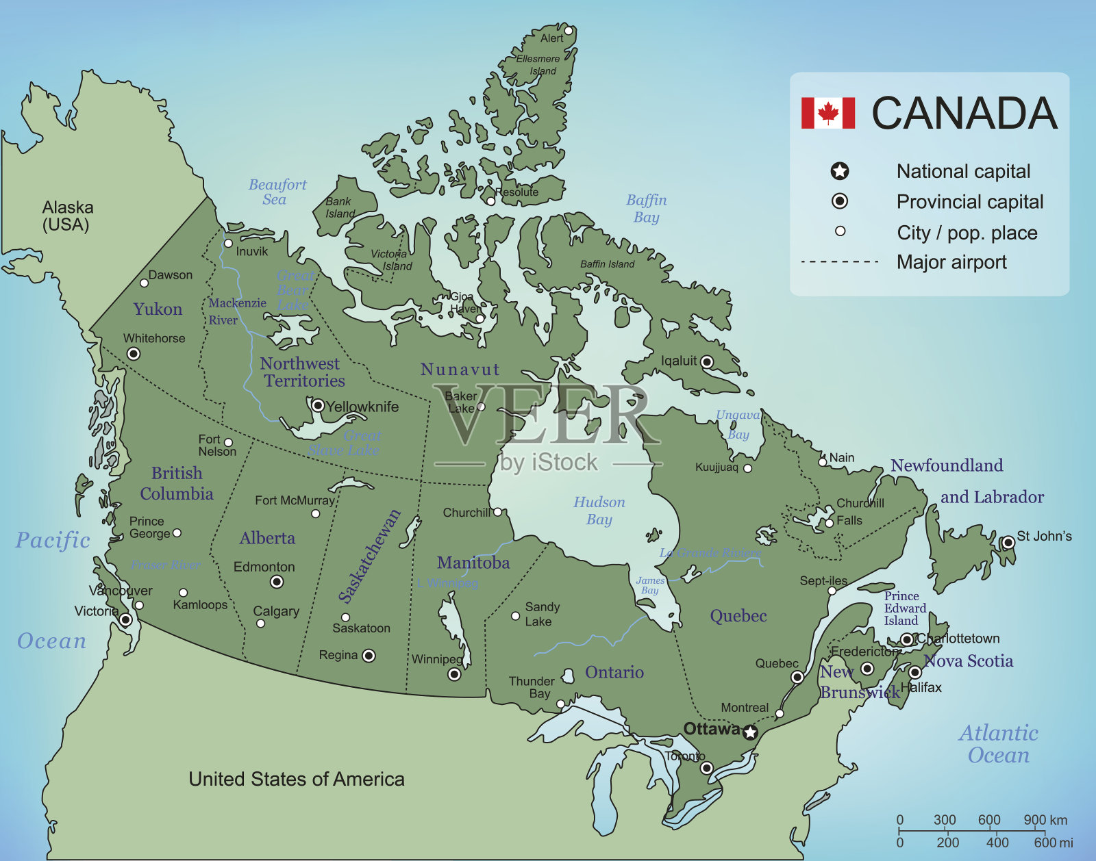 加拿大地图与省份。所有区域都是可选择的。向量插画图片素材