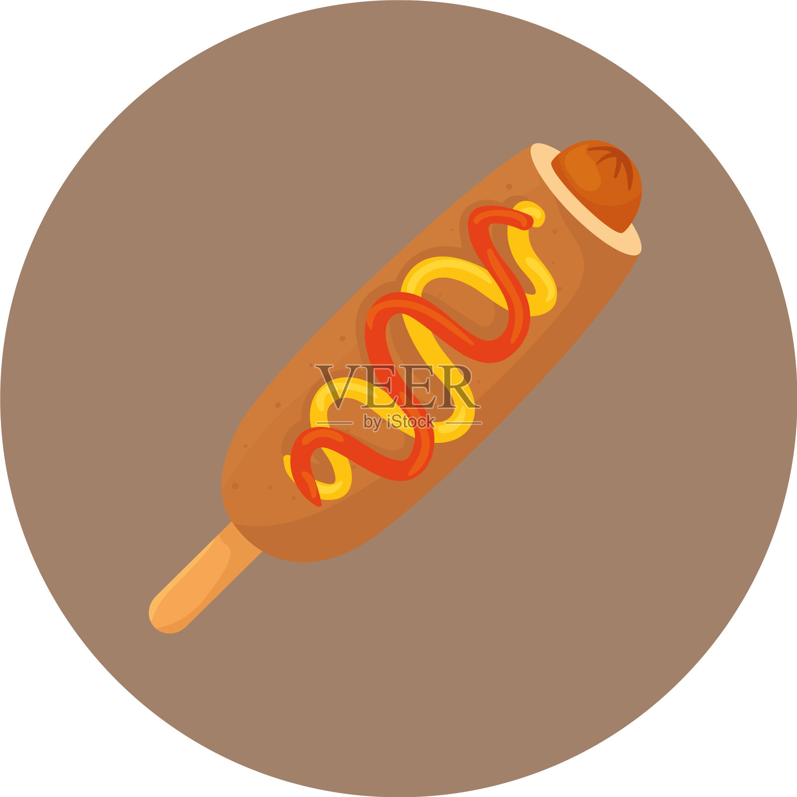 快餐玉米熱狗在框圓上白設計元素圖片