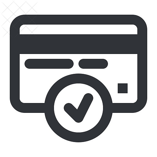Ecommerce, card, check, payment, verified icon.