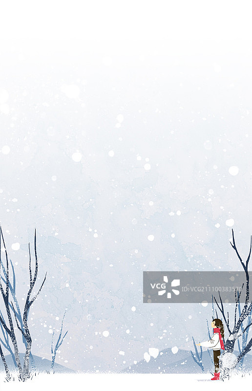 女孩独自站在雪地上图片素材