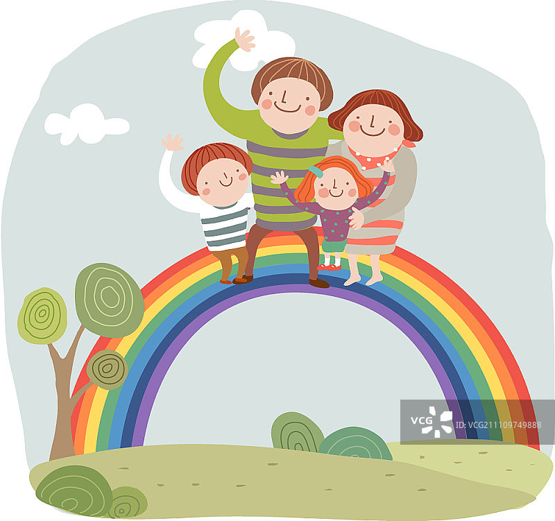 彩虹上的幸福家庭图片素材