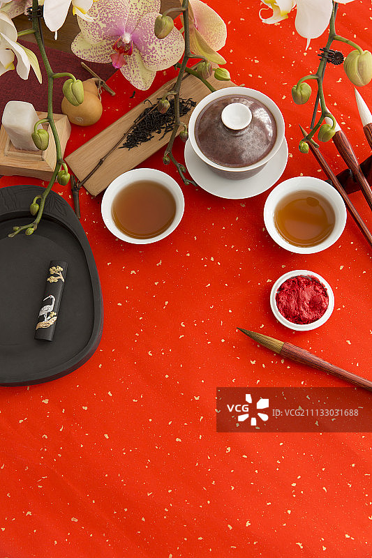 中国传统新年物品及茶道图片素材