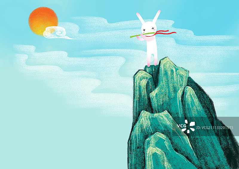 哲理兔系列插画-山顶演奏图片素材