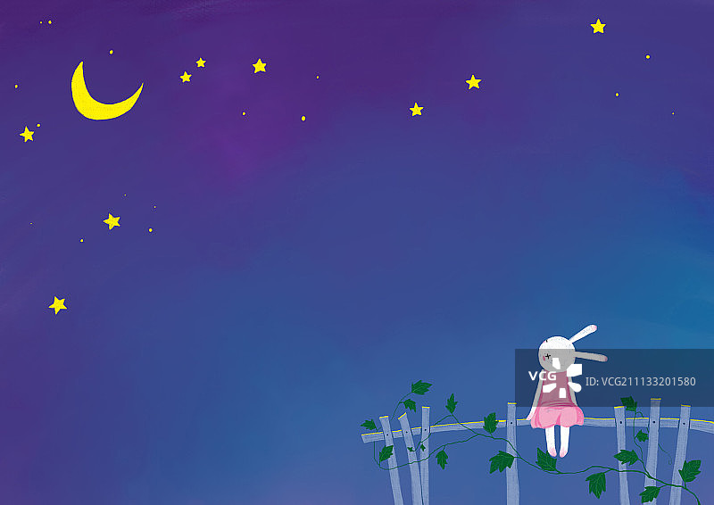 哲理兔系列插画-看星星看月亮图片素材