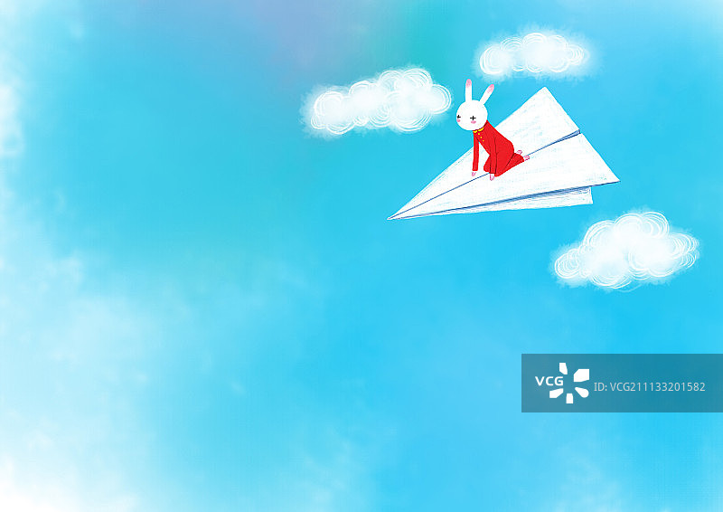 哲理兔系列插画-乘坐纸飞机图片素材
