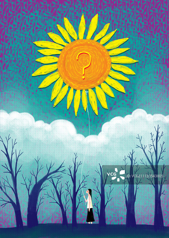 哲理女孩系列插画-牵着向日葵走图片素材