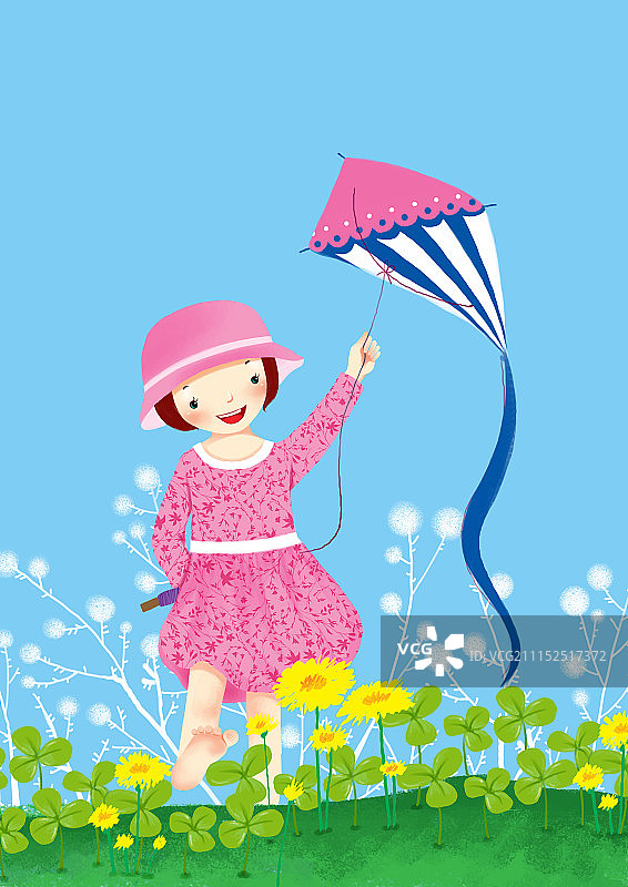 背景分离人物系列组图共3000多幅-放风筝的女孩图片素材