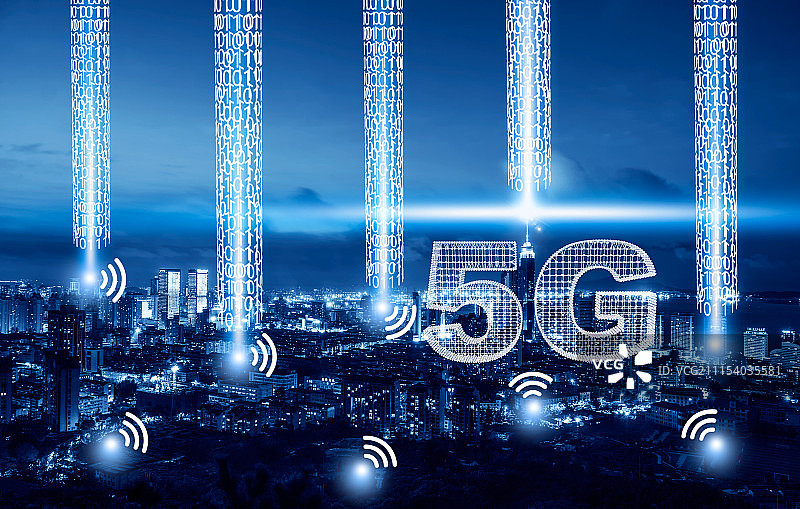 5G数字通信网络和城市背景图片素材