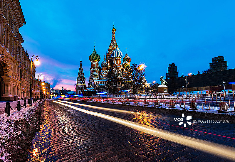 莫斯科红场教堂夜景图片素材
