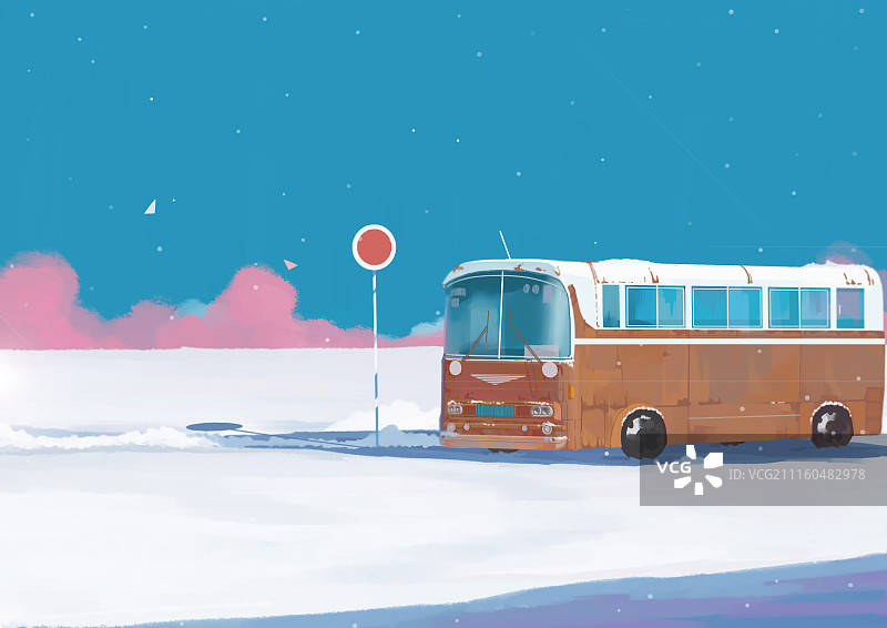 冬日班车系列插画图片素材