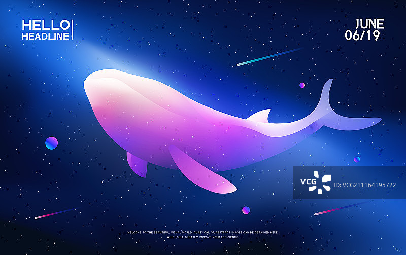 宇宙空间梦幻鲸鱼矢量插画图片素材