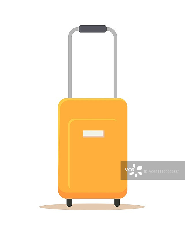 橙色手提箱矢量插图在平面风格的设计。孤立在白色背景上。暑假，旅游，旅行，旅行概念。行李袋和手推车。图片素材