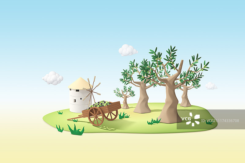 农业和农业概念3D平面设计。自然有机农场012图片素材