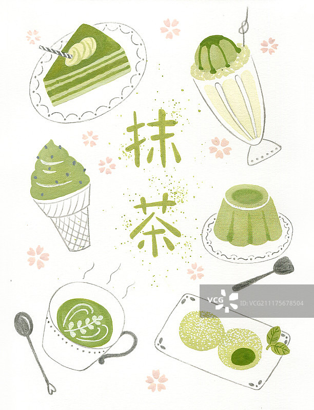 抹茶甜品美食插画图片素材