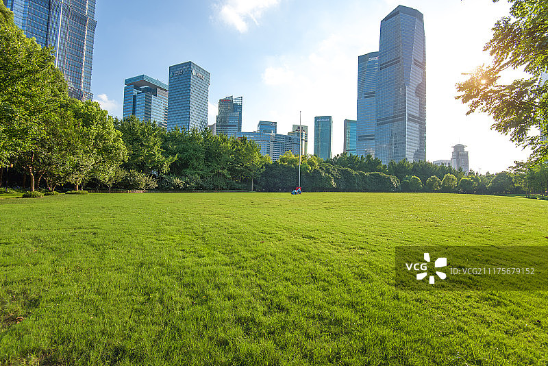 上海建筑群和草坪图片素材