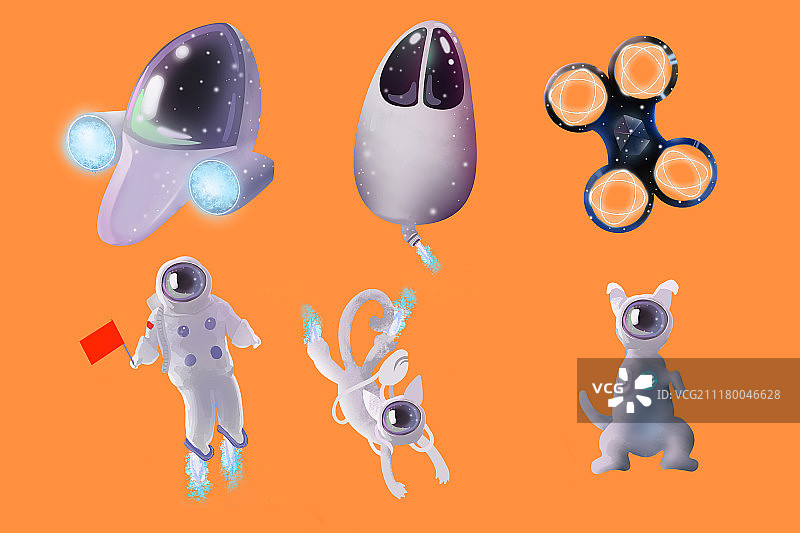 宇航员与飞船插画图片素材