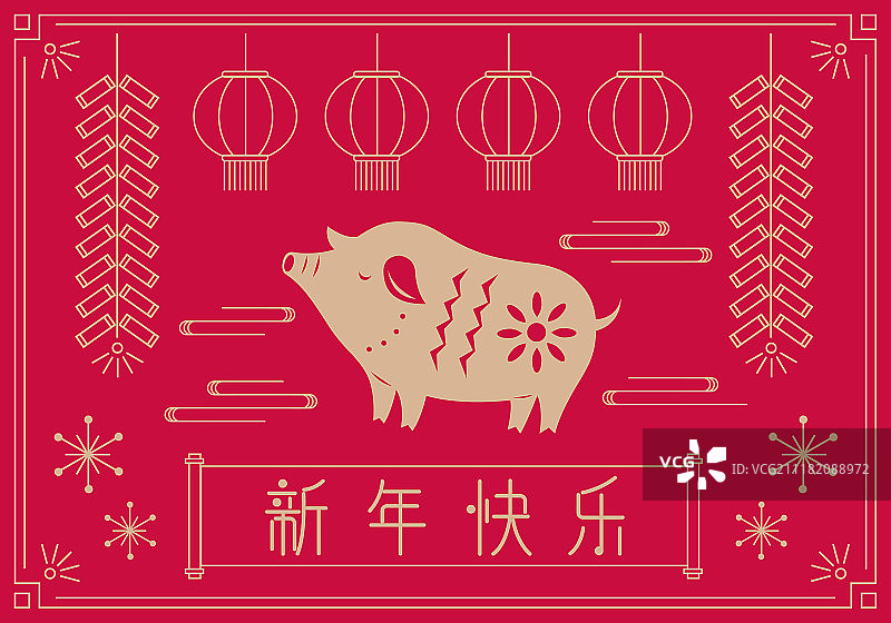 猪年春节插画图片素材