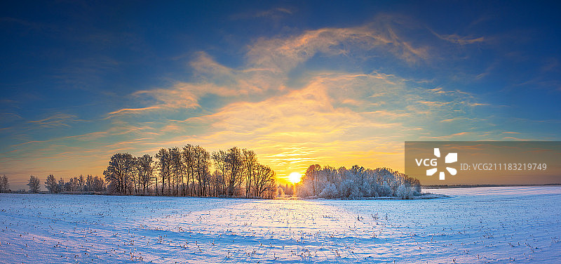 冬季景观全景日出图片素材