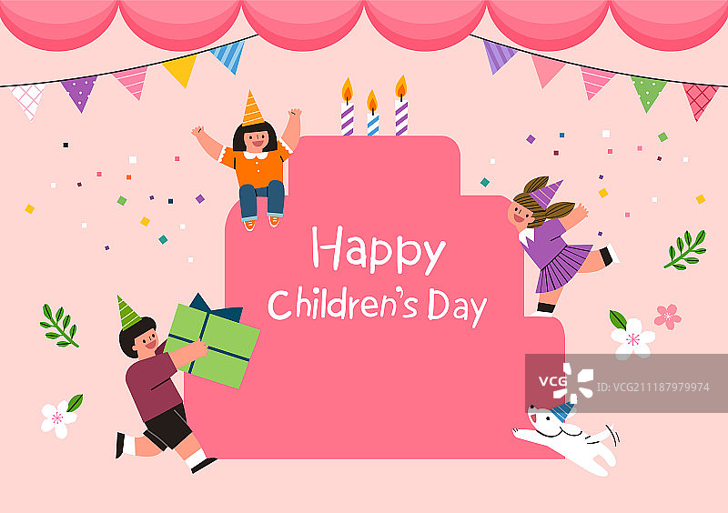 儿童，儿童节，框架，年度活动，家庭月，蛋糕(甜食)，派对，五彩纸屑图片素材