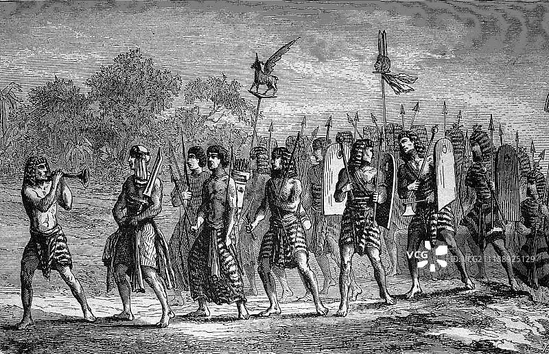 古埃及步兵，历史插图，大约1886年图片素材