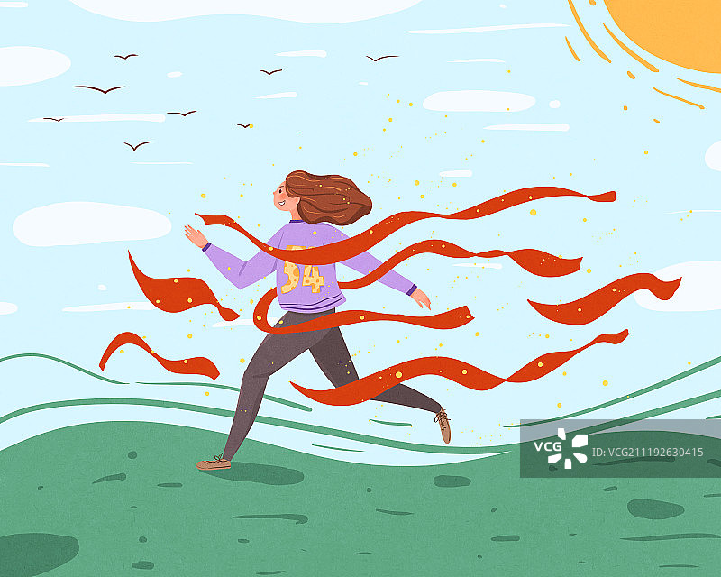 青年节插画奔跑的女孩图片素材