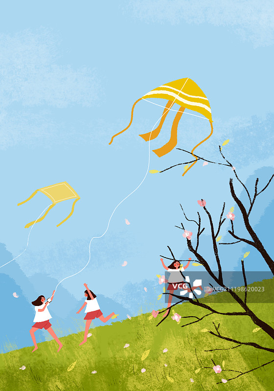 春天出游放风筝图片素材