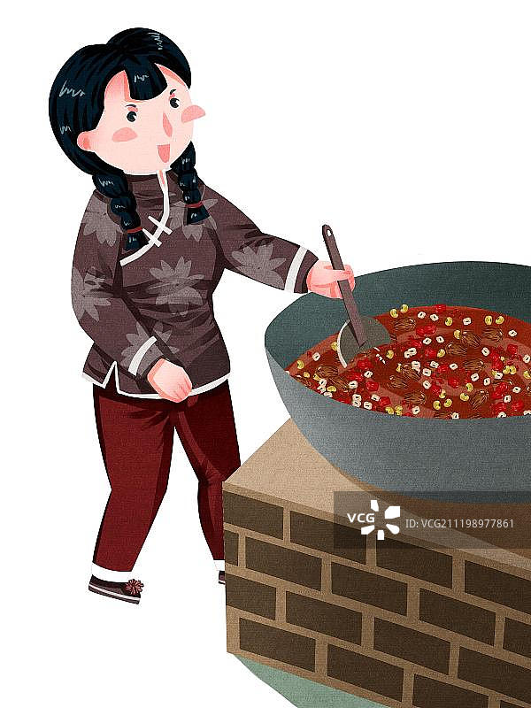 春节中国风女孩煮腊八粥图片素材