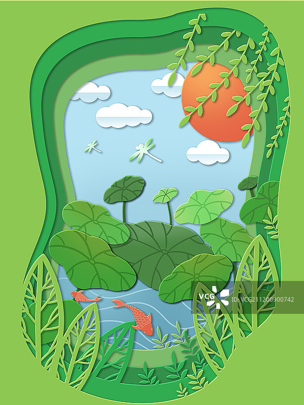 二十四节气夏季的荷塘创意插画图片素材