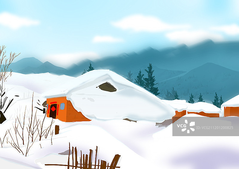 冬天下雪北方山村背景图片素材