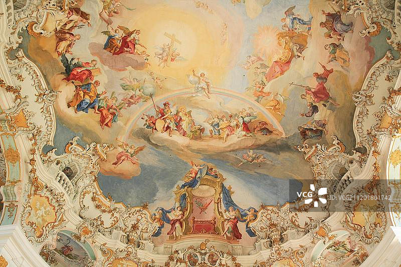 穹顶壁画，维斯教堂，受难主的朝圣教堂，斯坦加登县，普法芬温克尔，巴伐利亚，德国，欧洲图片素材
