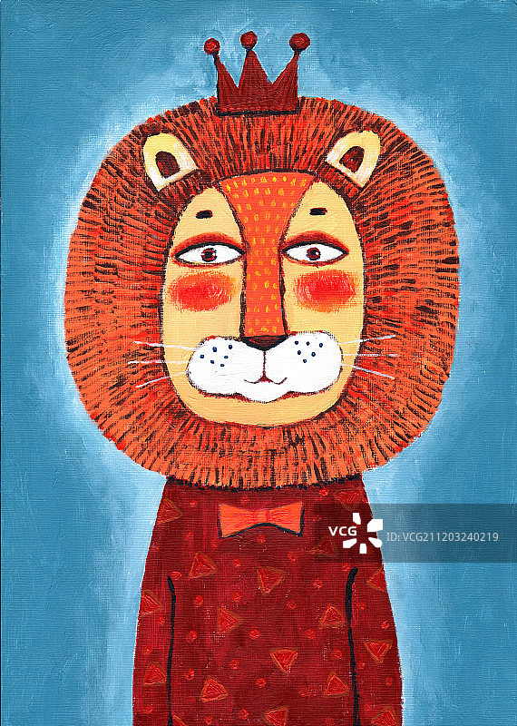 丙烯插画穿着红衣服的狮子王图片素材