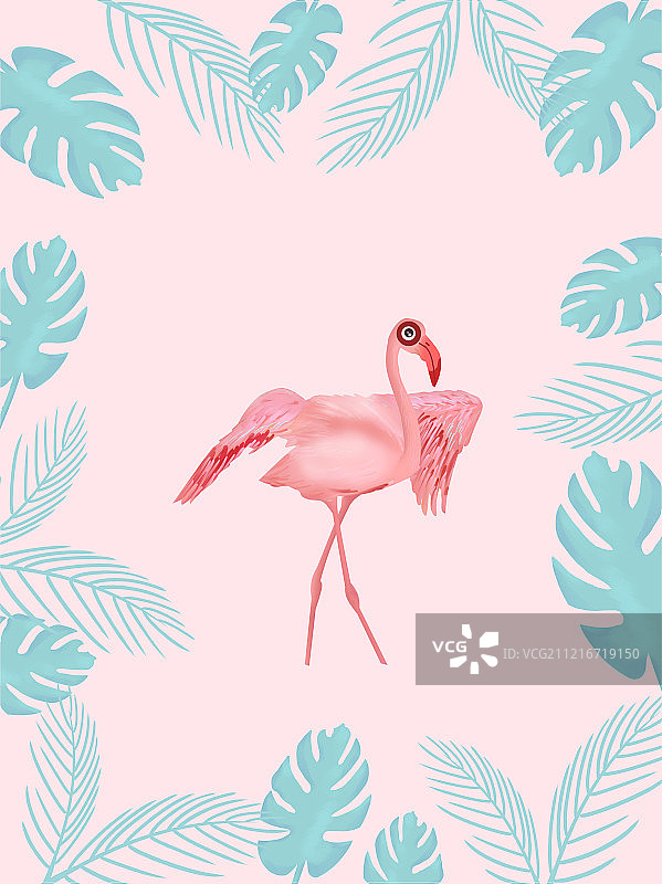 夏天少女粉的火烈鸟插画背景海报图片素材