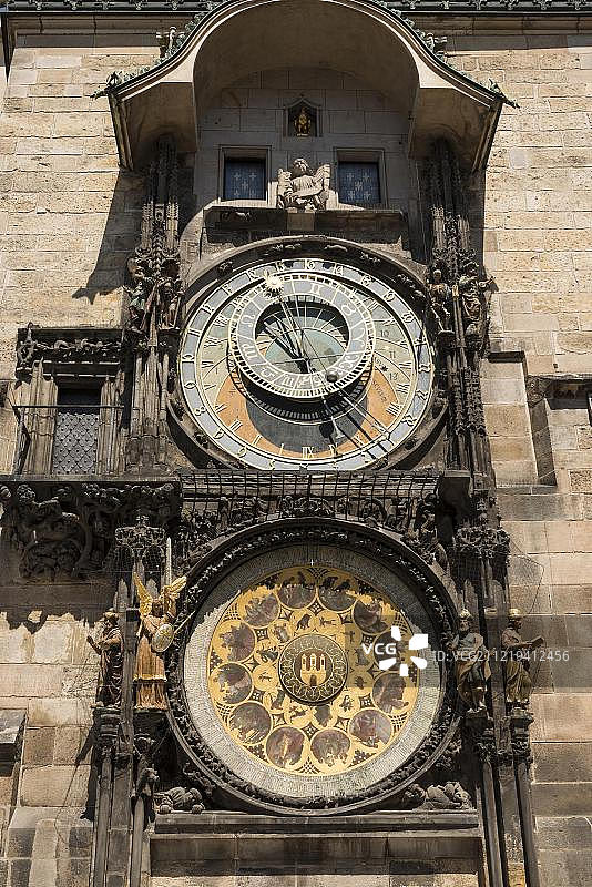 布拉格，波西米亚，捷克共和国，欧洲，老市政厅的天文钟图片素材